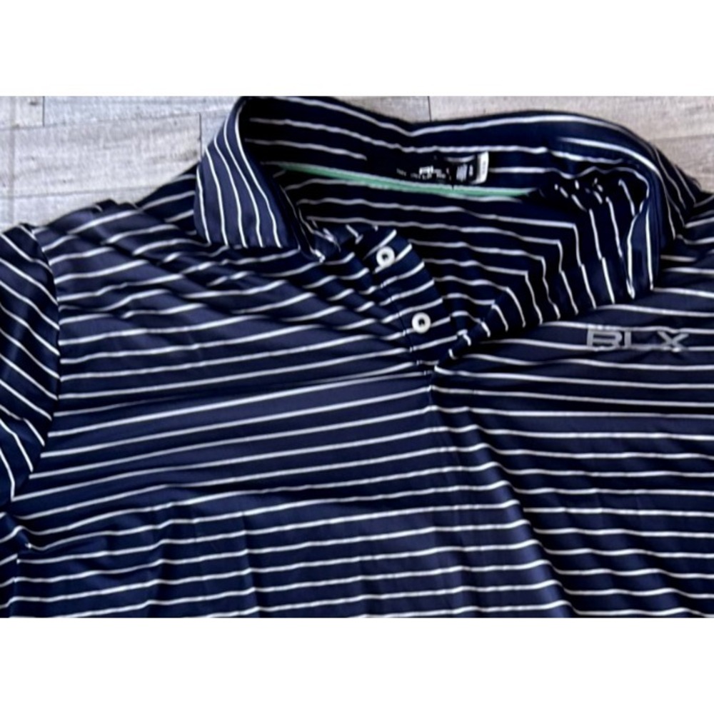 RLX Ralph Lauren Polo Shirt Mens Navy Blue Striped Golf Performance Size XL